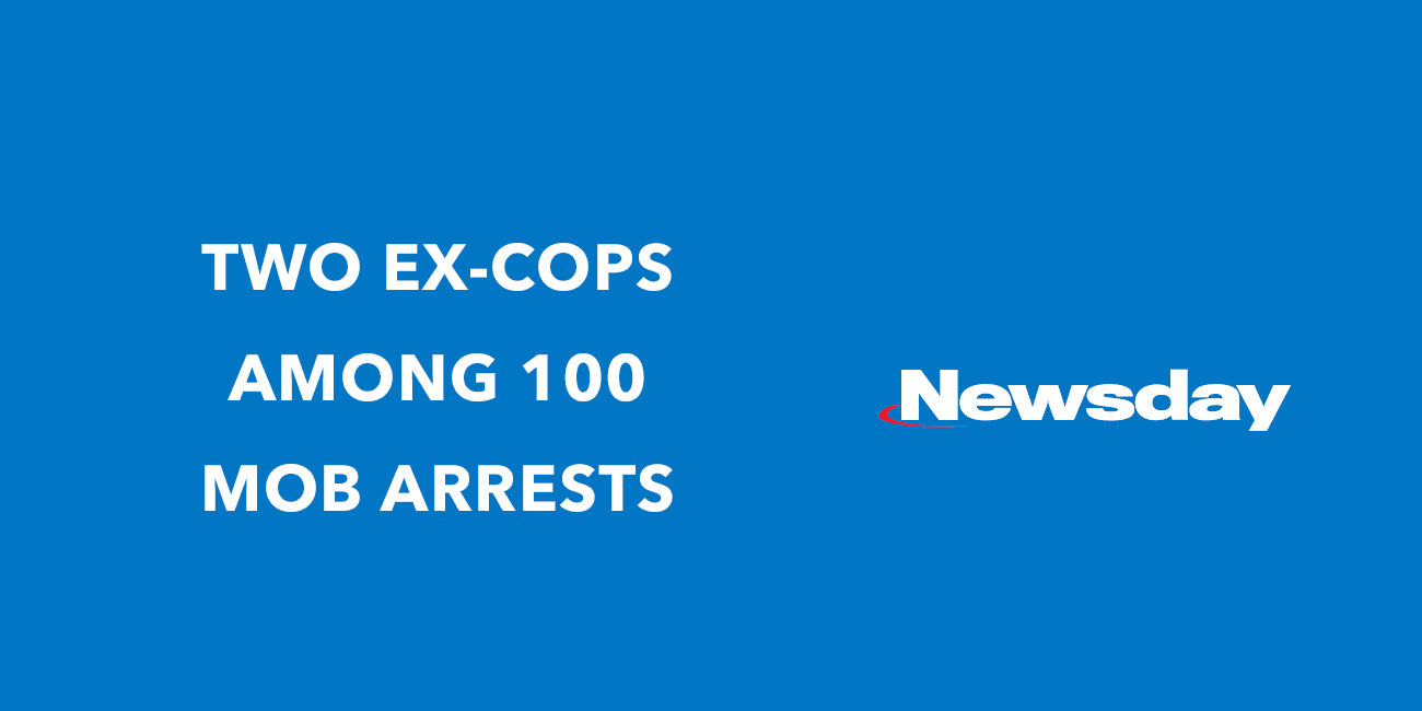 A blue background with the words " news 1 0 ex-cops " and " newsday."