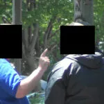 Surveillance photo of members of the Gambino Crime Family shaking down their victim.