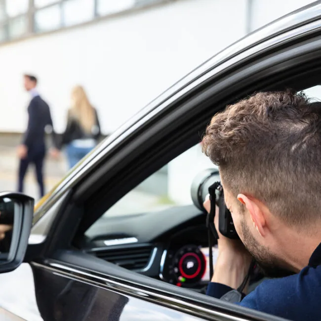 A man taking a picture of some people in the street