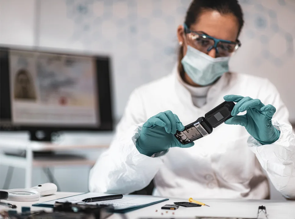 A person wearing gloves and holding something in their hands.