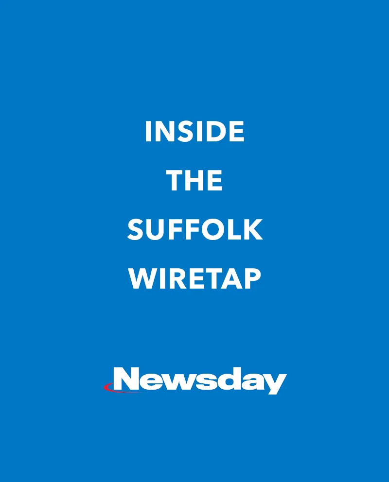 A blue background with the words inside the suffolk wiretap