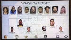 Law enforcement operation briefing slide titled Operation On the Fence with multiple subject photographs and agency logos.