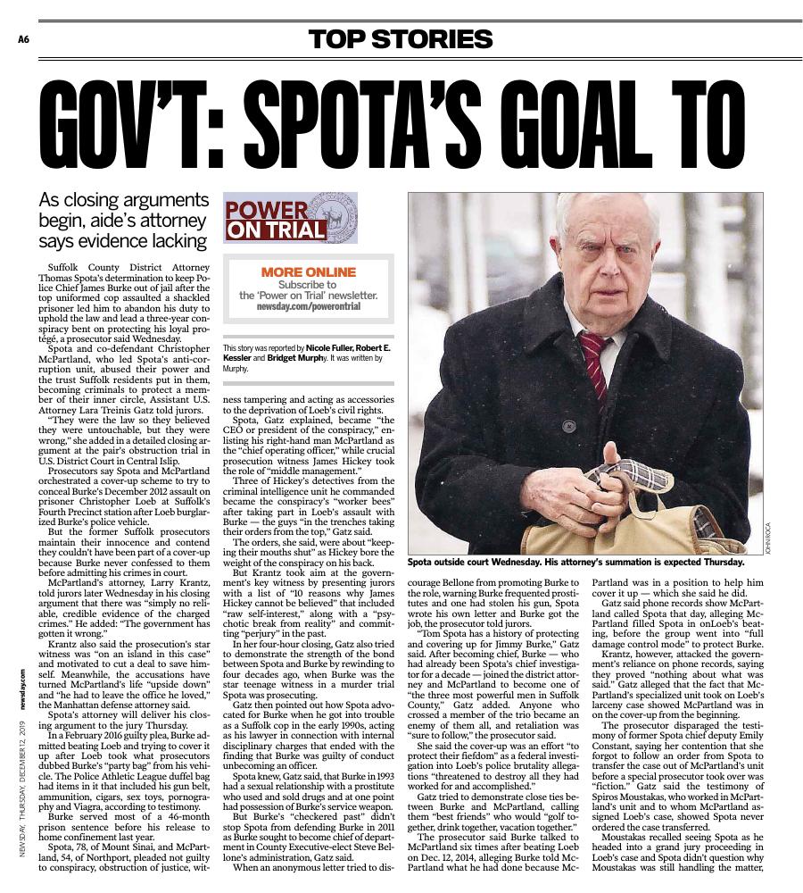 First-page preview of archived Newsday coverage dated December 12, 2019
