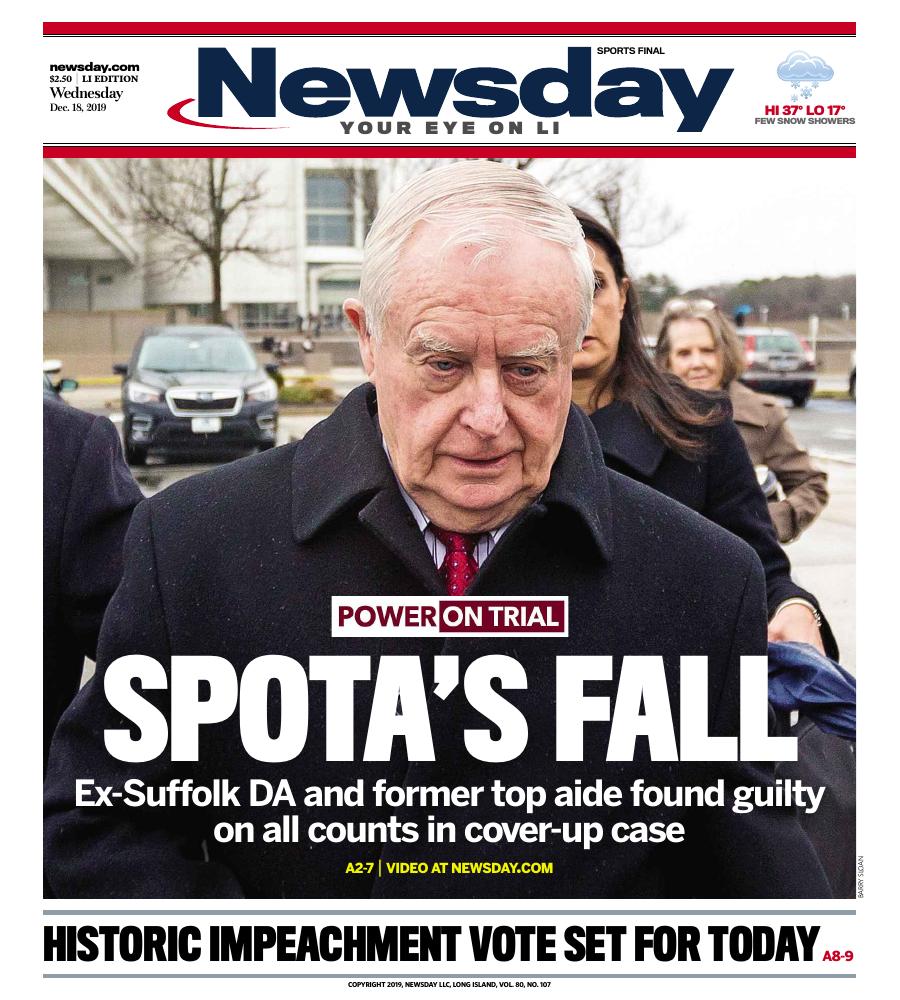 First-page preview of archived Newsday coverage dated December 18, 2019