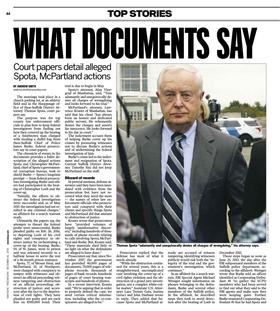 First-page preview of archived Newsday coverage dated December 26, 2018