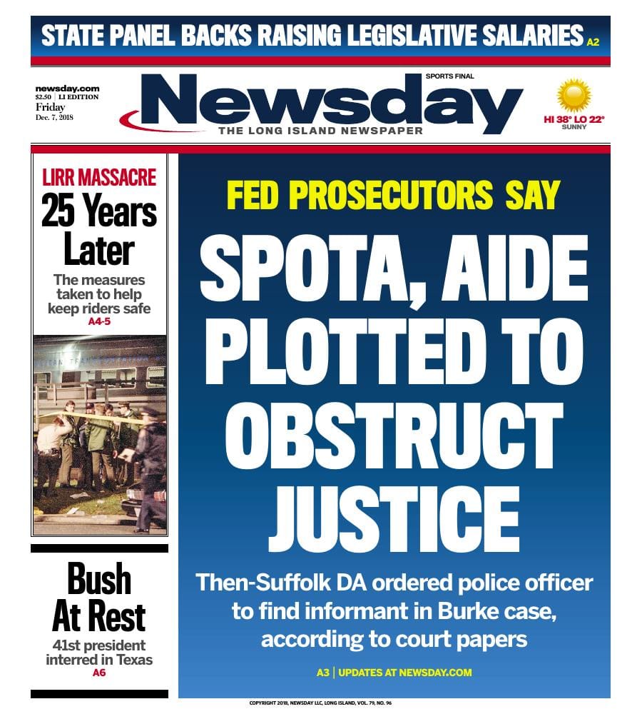 First-page preview of archived Newsday coverage dated December 7, 2018