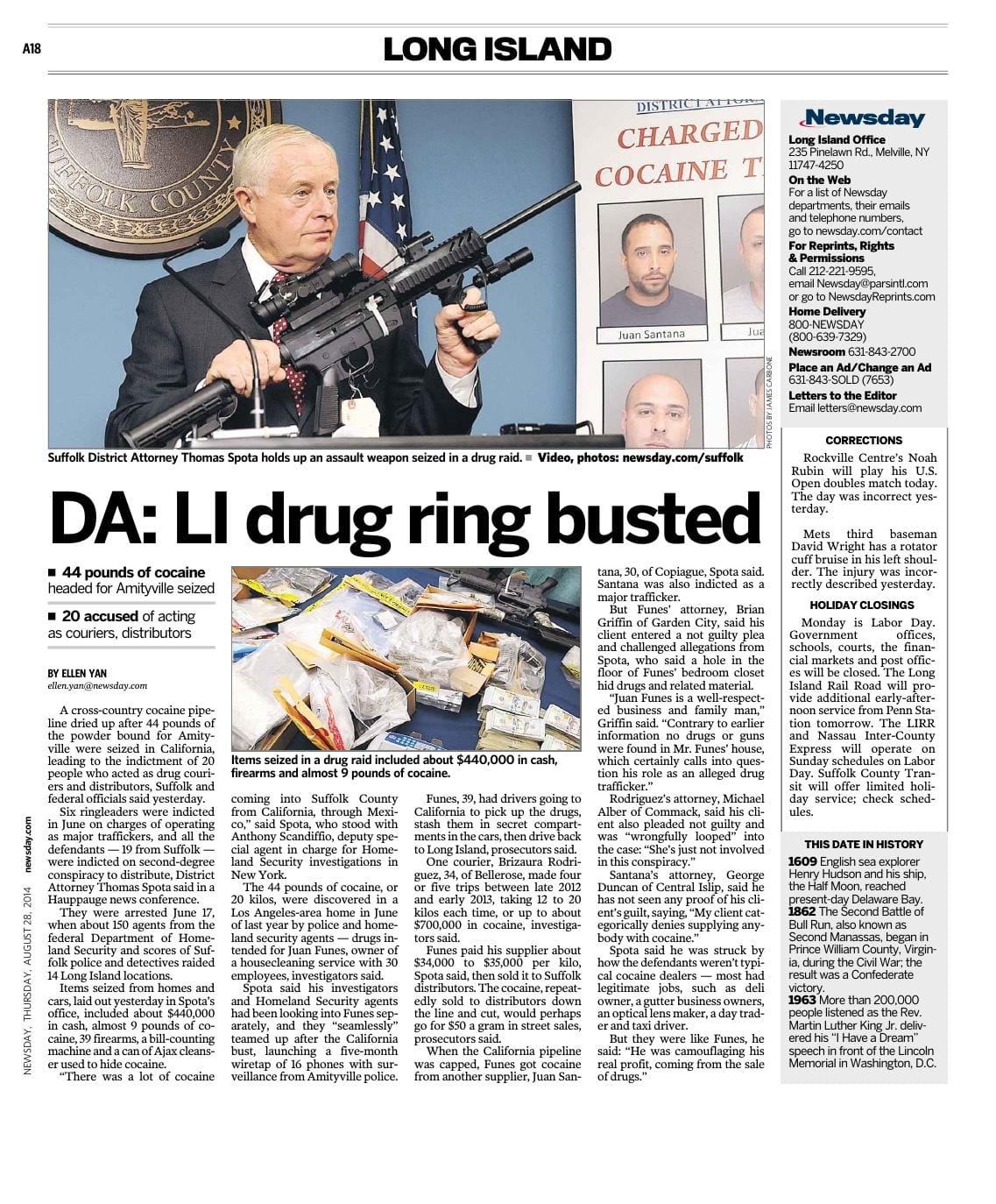 Newsday page reporting the Long Island cocaine ring investigation