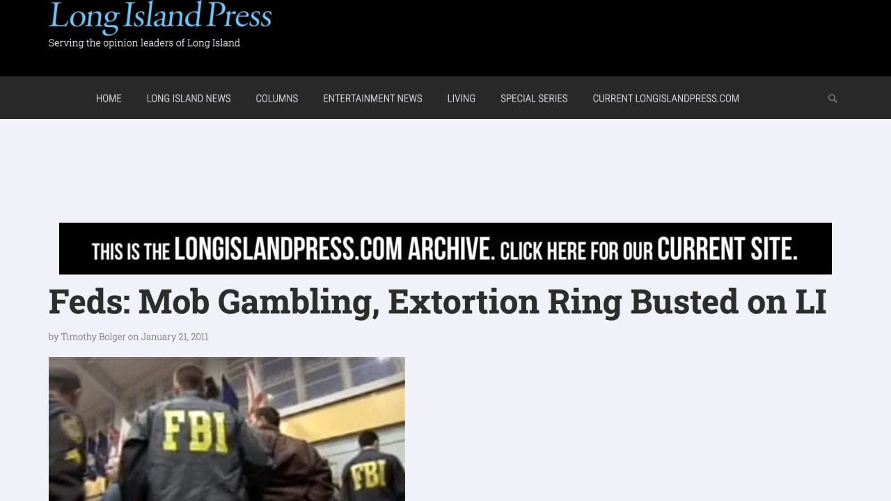 Archived Long Island Press report on the local gambling and extortion arrests