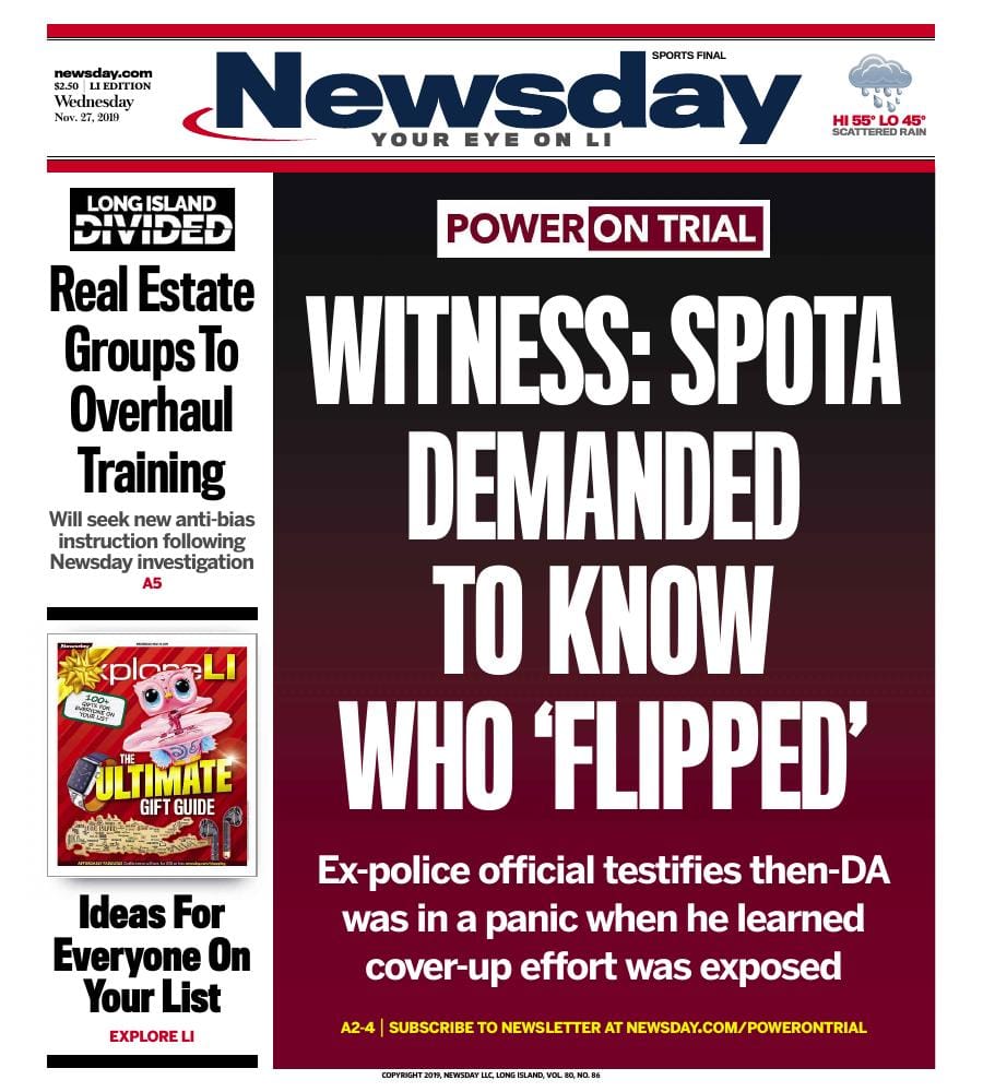 First-page preview of archived Newsday coverage dated November 27, 2019