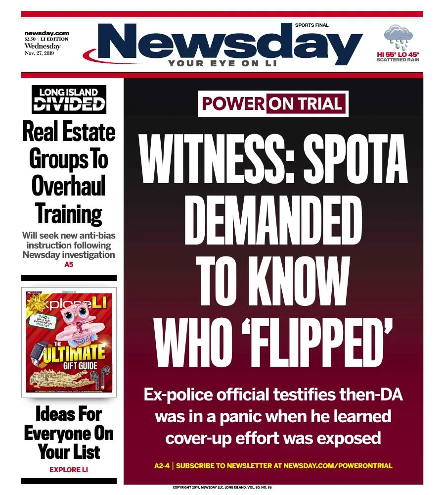 First-page preview of archived Newsday coverage dated November 27, 2019