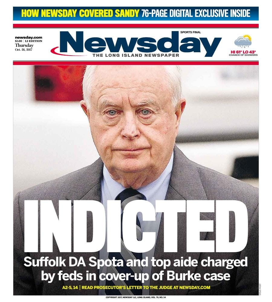 First-page preview of archived Newsday coverage dated October 26, 2017