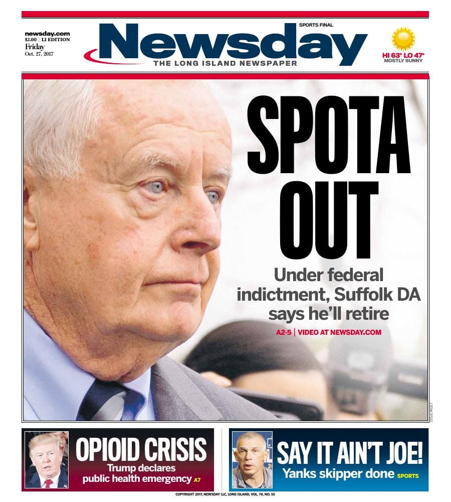 First-page preview of archived Newsday coverage dated October 27, 2017